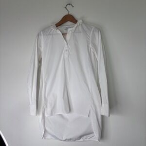 Sandro Vintage White Button Snap Front Ruffle Neck Tunic Shirt Size 1 Small
